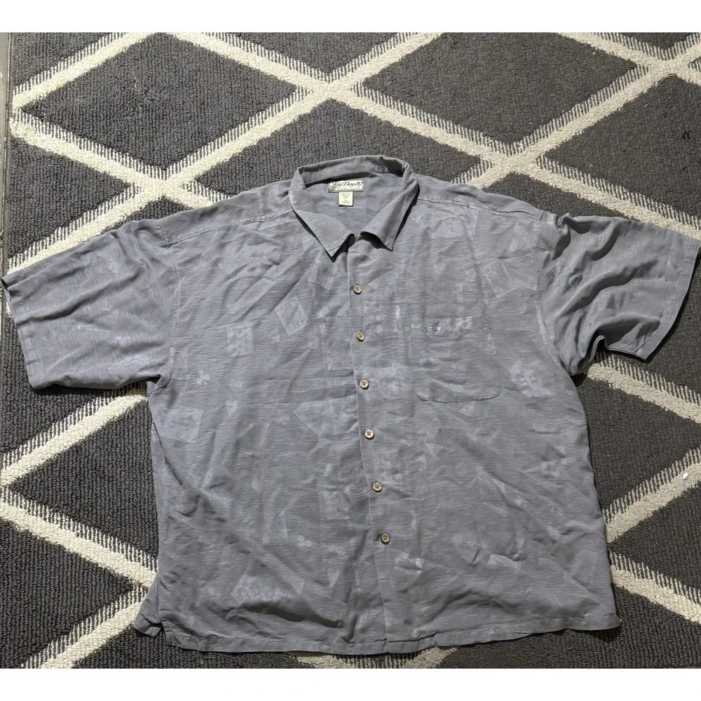 VTG 90s Big Dog Resort Wear Shirt Mens 3XL Gray Poker Cards‎ 100% Silk Hawaiian